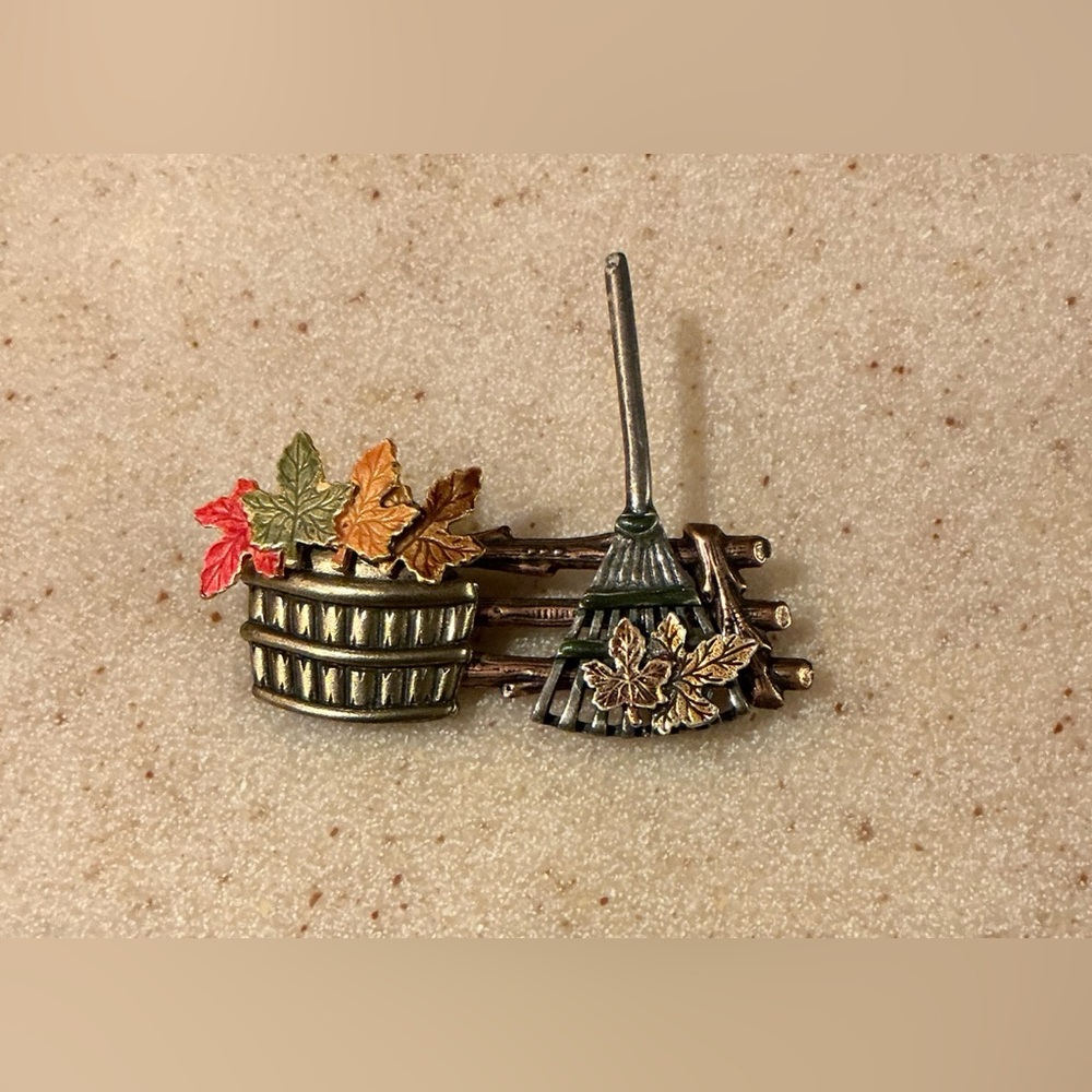 Kenneth Cole Multicolor Leaf Brooch with Rake and Basket
